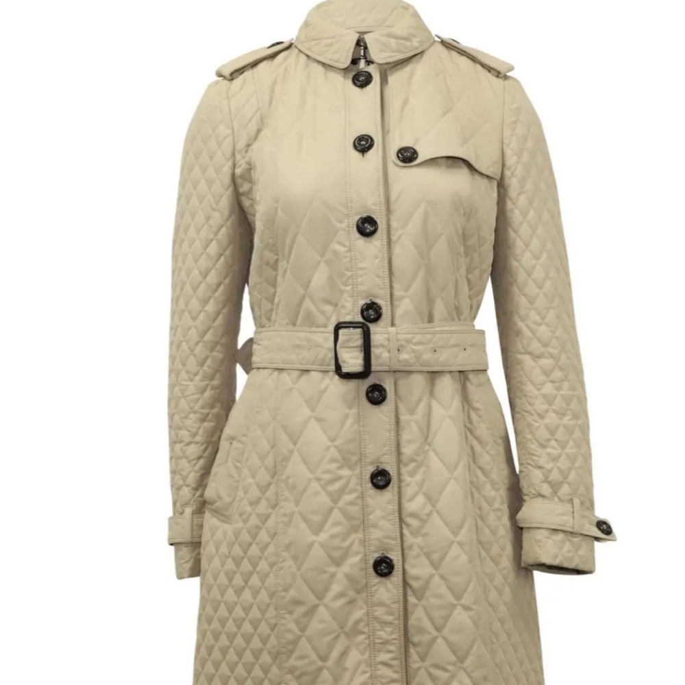 Burberry Quilted Long Belted Coat in Beige - Picture 3 of 10